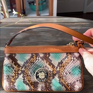 Snakeskin Embossed Leather Slim Wristlet Clutch